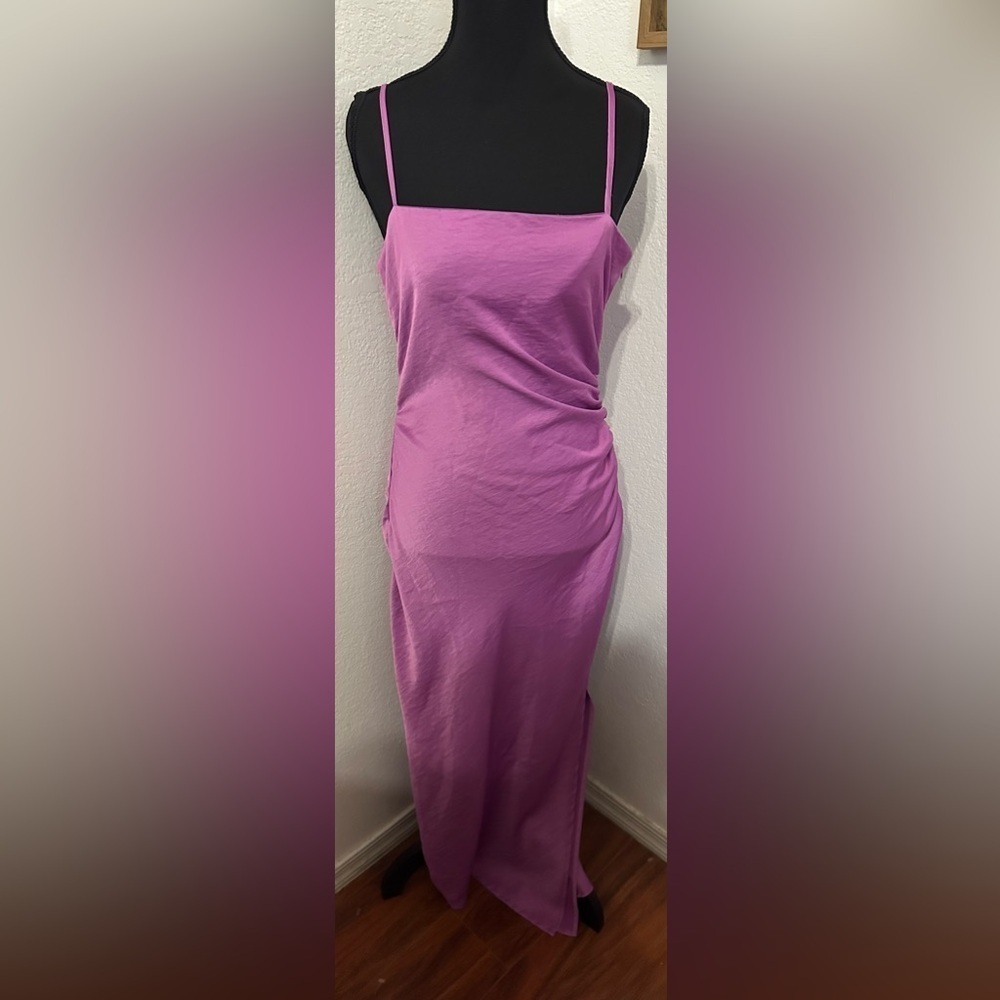 Revolve X House of Harlow 1960 Side Ruched Satin Slip Midi Dress in Purple - L